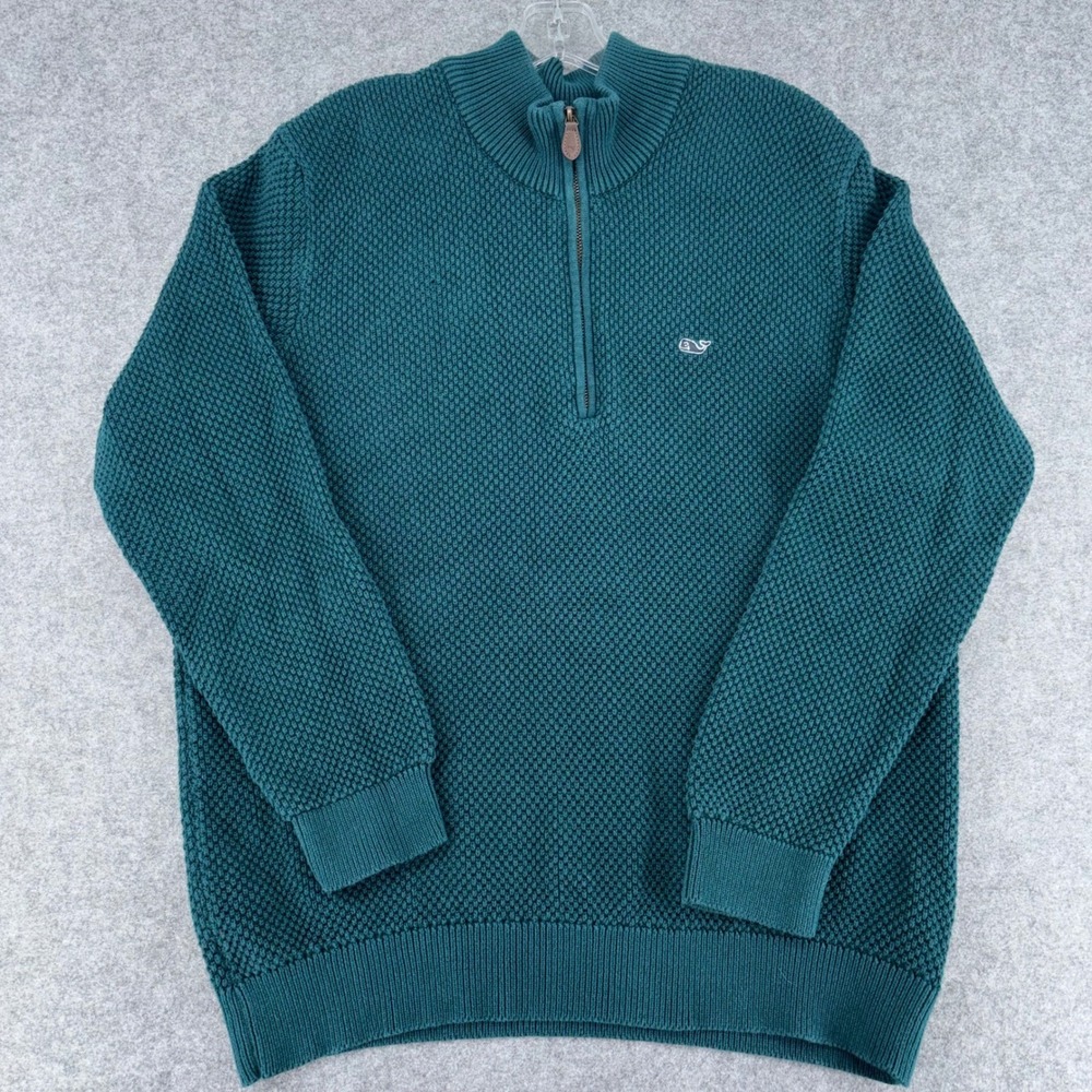 Vineyard Vines Mens Teal Green Cotton Textured 1/4 Zip Sweater 1E001162 Large